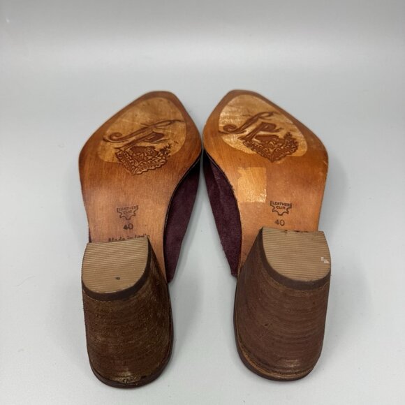 Free People Women's Anya burgundy Suede Pointed Toe Chunky Heel Mules Size 9.5 - Picture 7 of 8